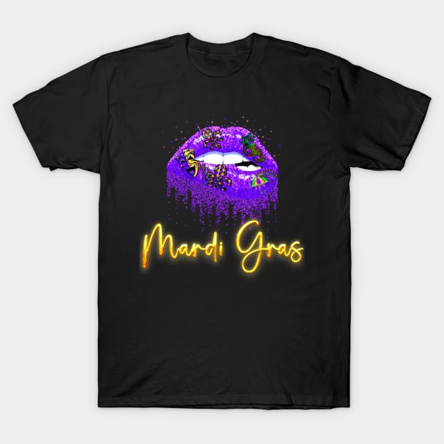 Carnival Funny Mardi Gras Lips Queen T-Shirt by FirstEnergy